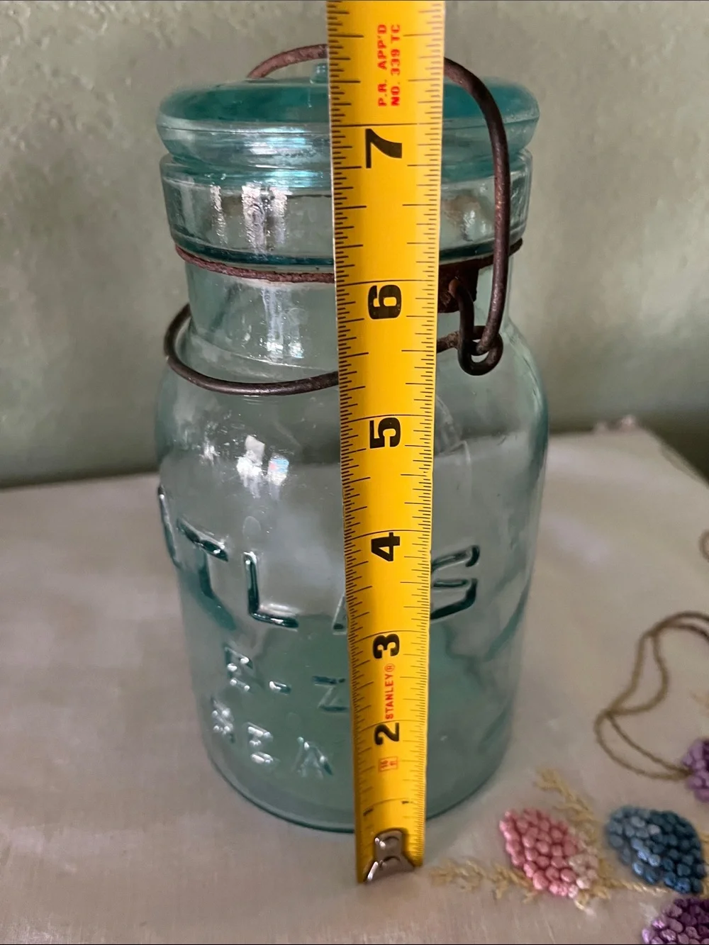 Vintage Atlas E-Z Seal Glass Jar – Light Blue Aqua Glass with Wire Bail
